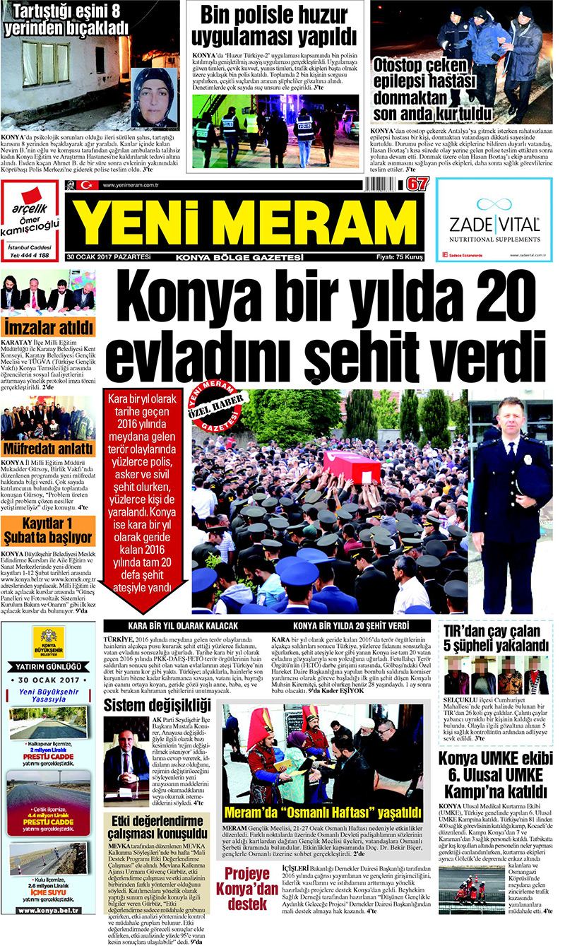 30 Ocak 2017 Yeni Meram Gazetesi