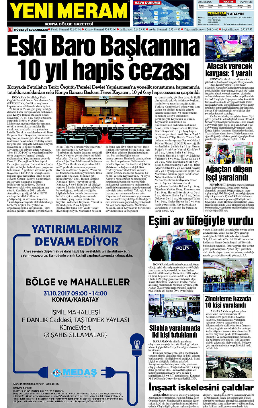 30 Ekim 2017 Yeni Meram Gazetesi