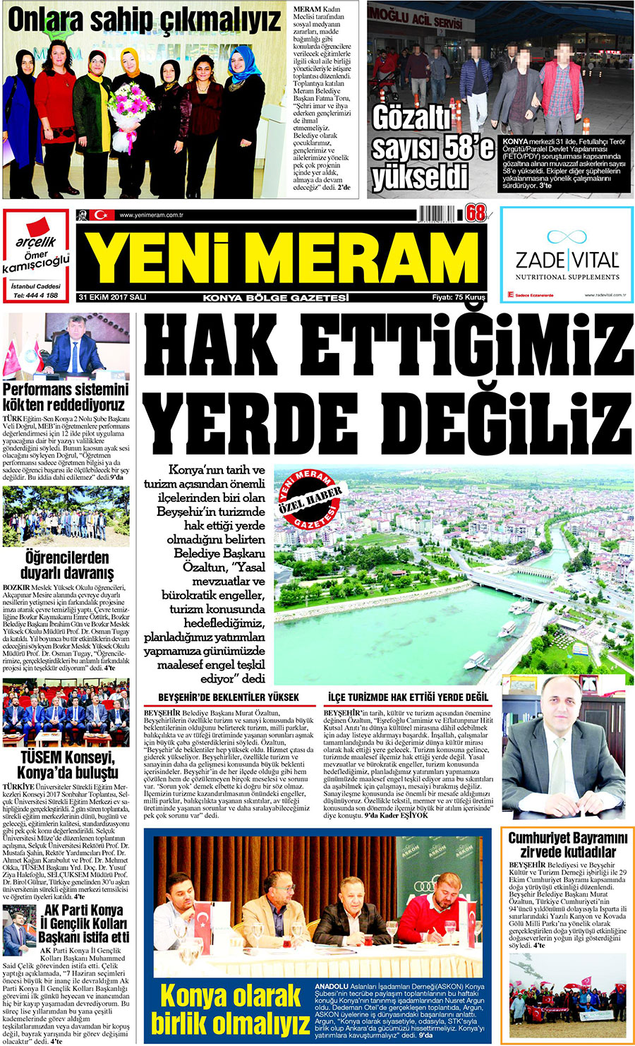 31 Ekim 2017 Yeni Meram Gazetesi