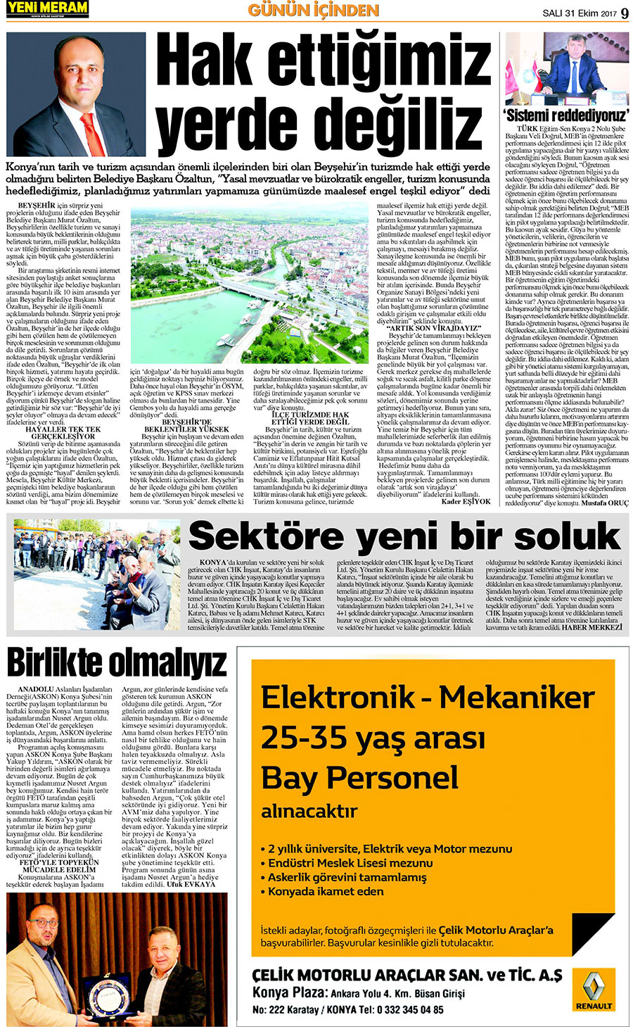 31 Ekim 2017 Yeni Meram Gazetesi