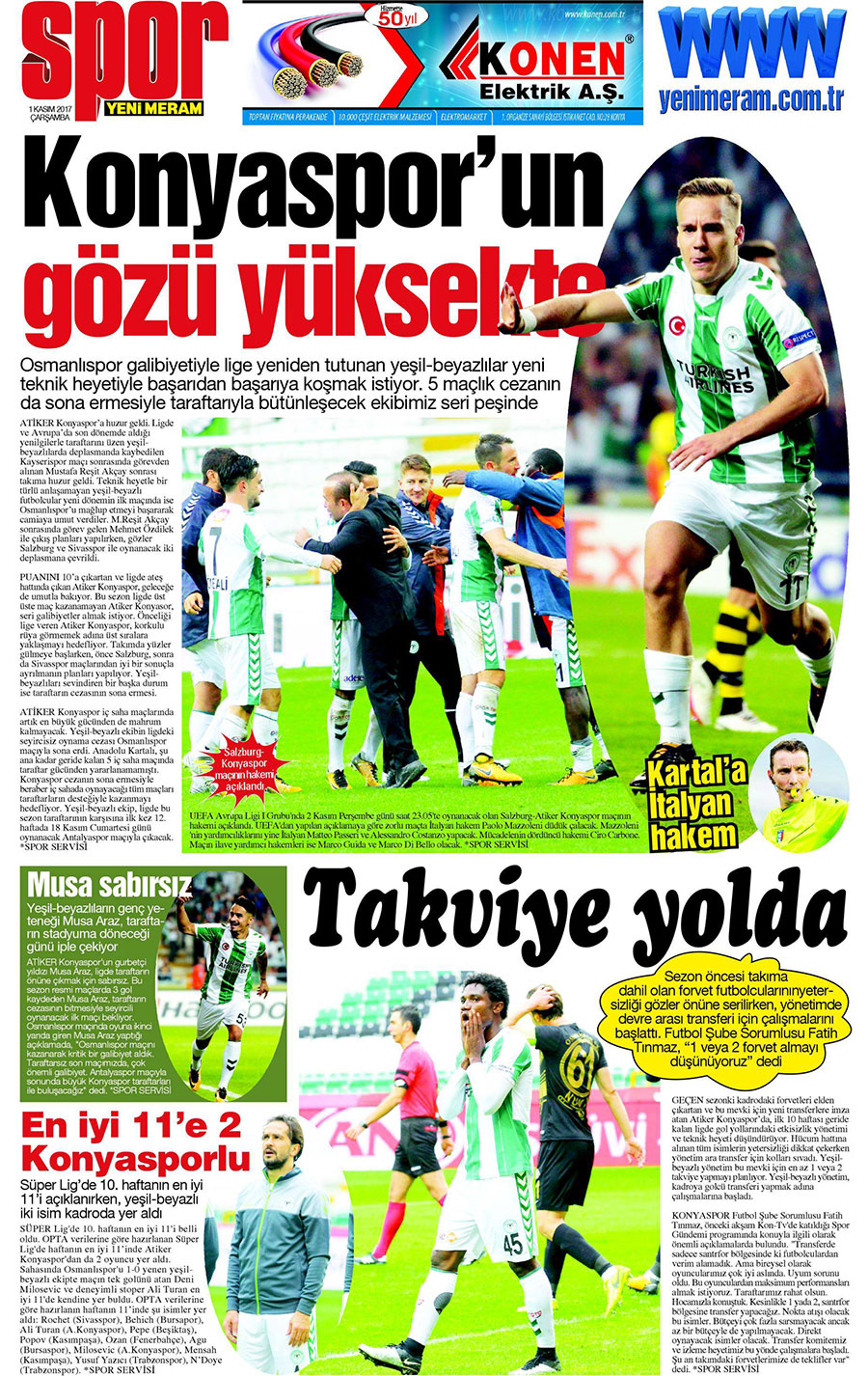 1 Kasım 2017 Yeni Meram Gazetesi