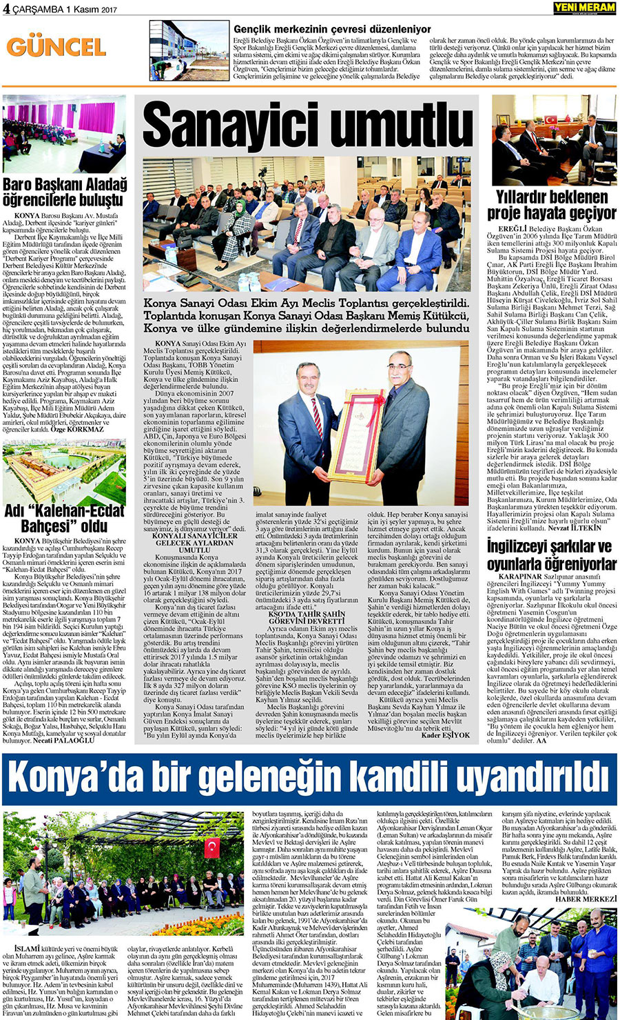 1 Kasım 2017 Yeni Meram Gazetesi