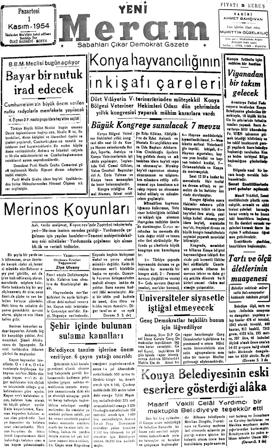 1 Kasım 2017 Yeni Meram Gazetesi