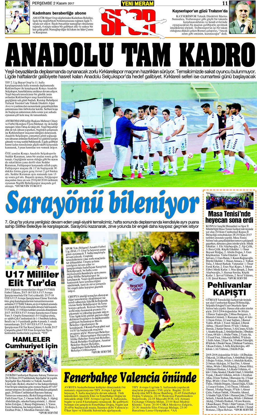 2 Kasım 2017 Yeni Meram Gazetesi