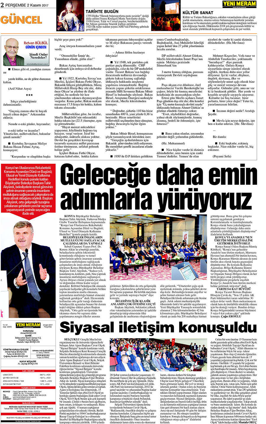 2 Kasım 2017 Yeni Meram Gazetesi