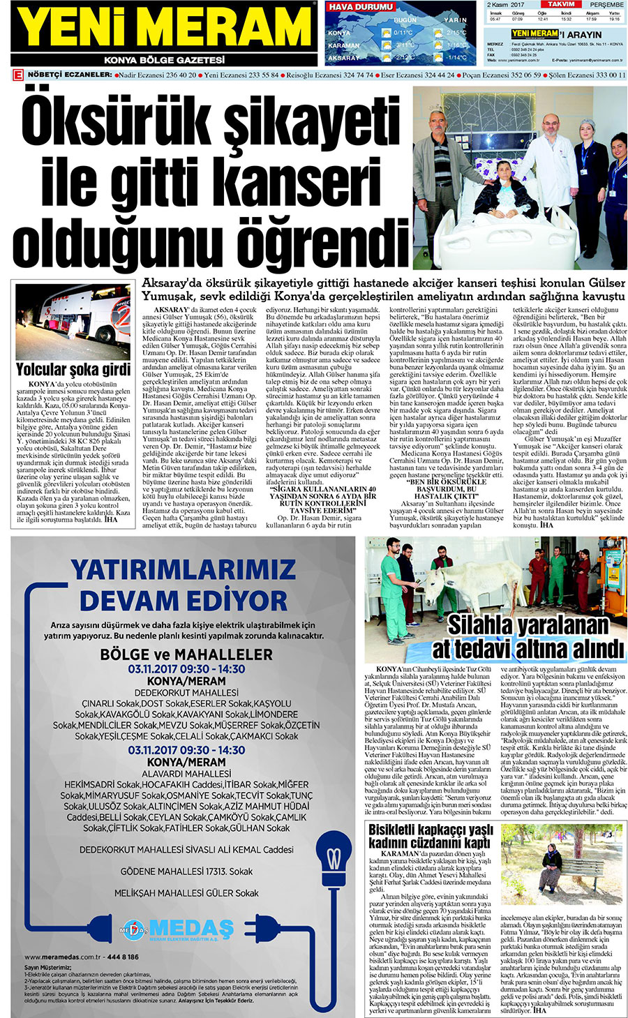 2 Kasım 2017 Yeni Meram Gazetesi