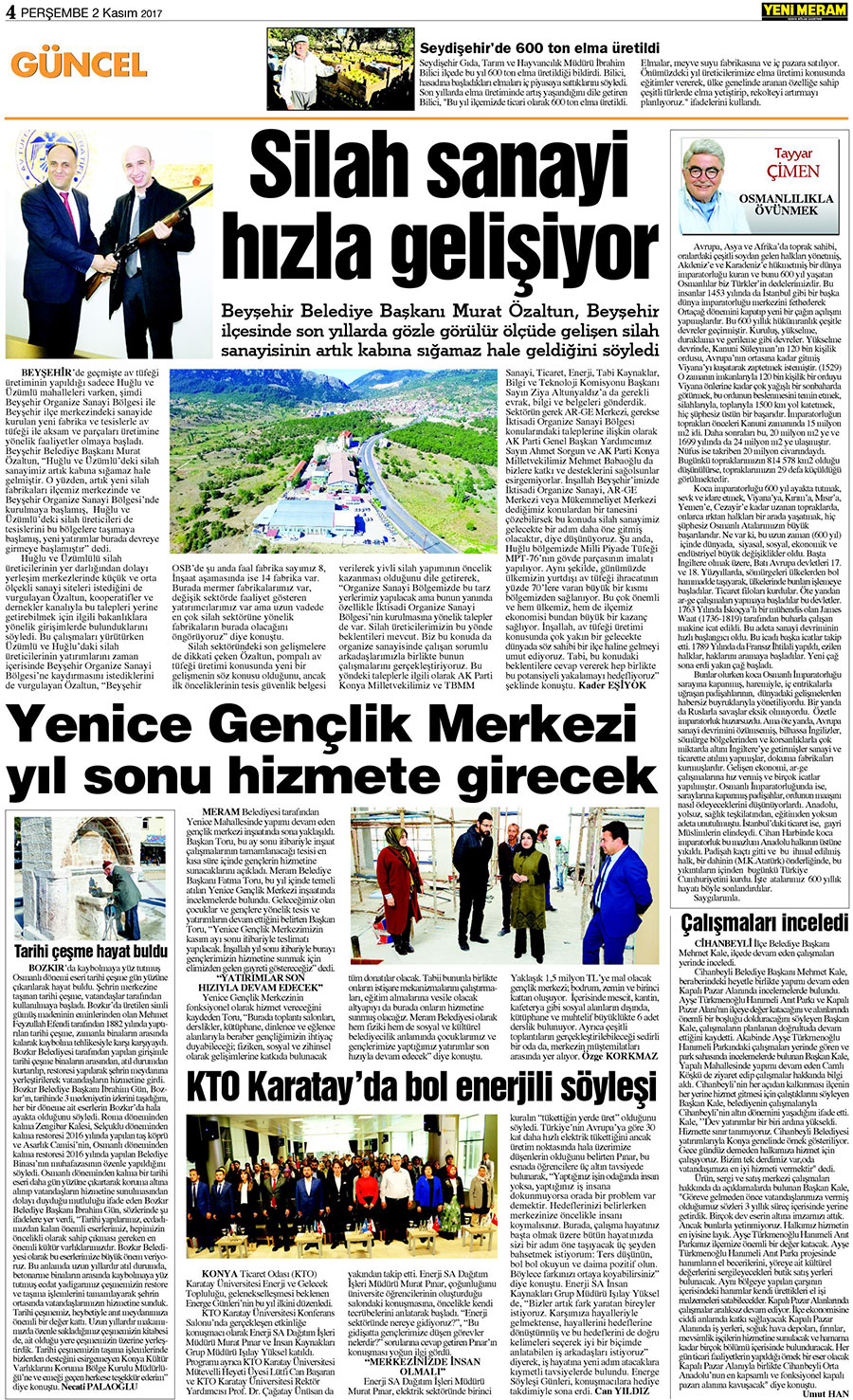 2 Kasım 2017 Yeni Meram Gazetesi