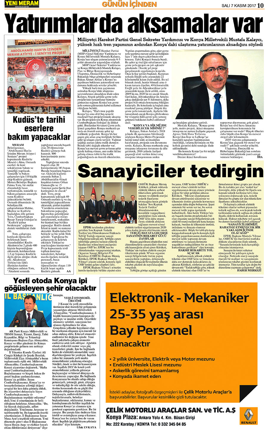 7 Kasım 2017 Yeni Meram Gazetesi