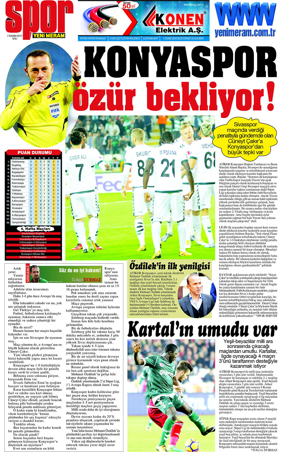 7 Kasım 2017 Yeni Meram Gazetesi