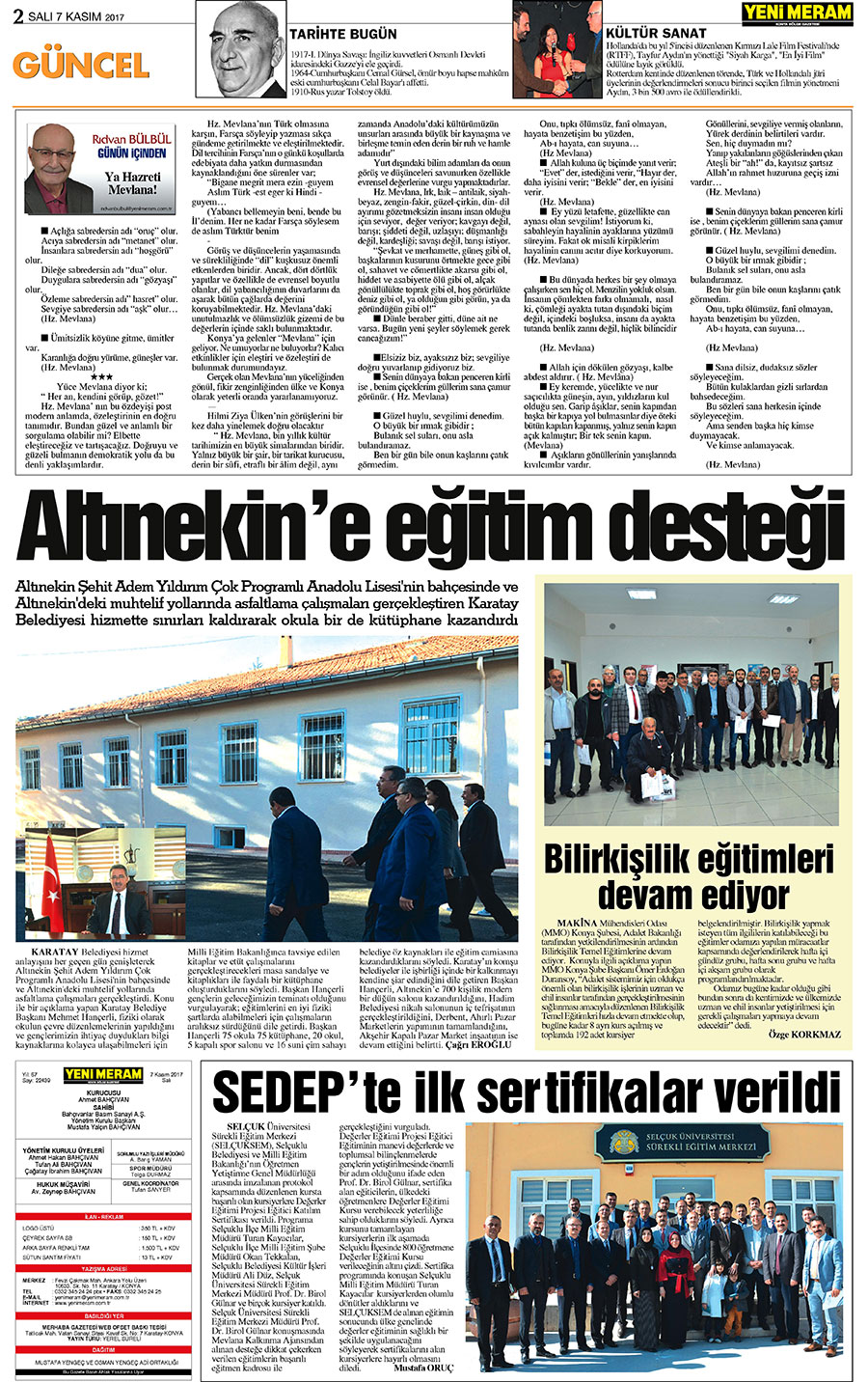 7 Kasım 2017 Yeni Meram Gazetesi