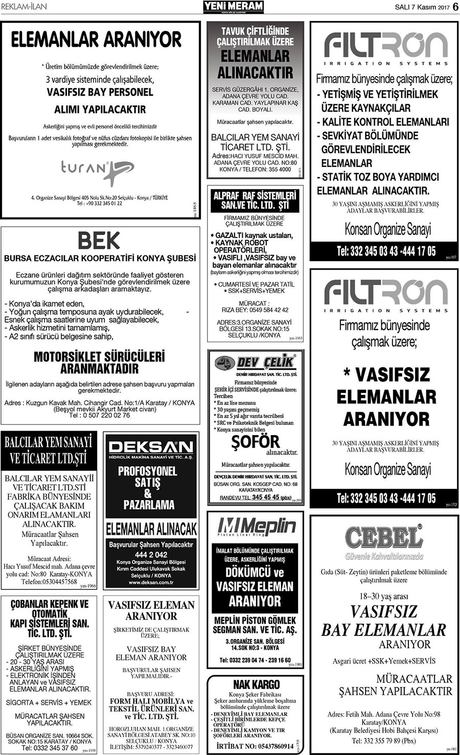 7 Kasım 2017 Yeni Meram Gazetesi