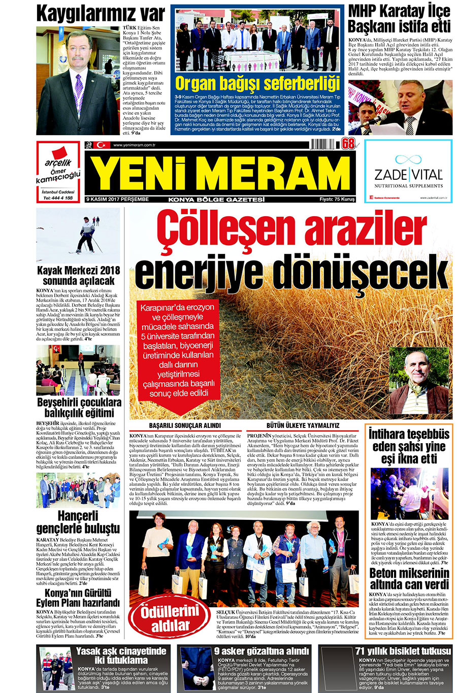 9 Kasım 2017 Yeni Meram Gazetesi