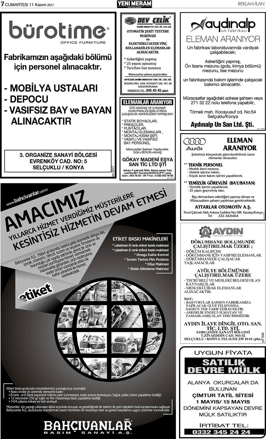 11 Kasım 2017 Yeni Meram Gazetesi