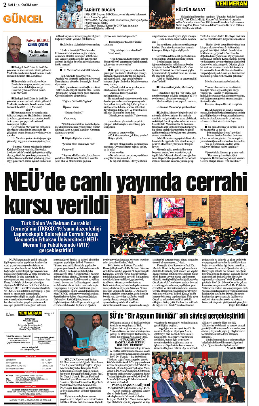 14 Kasım 2017 Yeni Meram Gazetesi