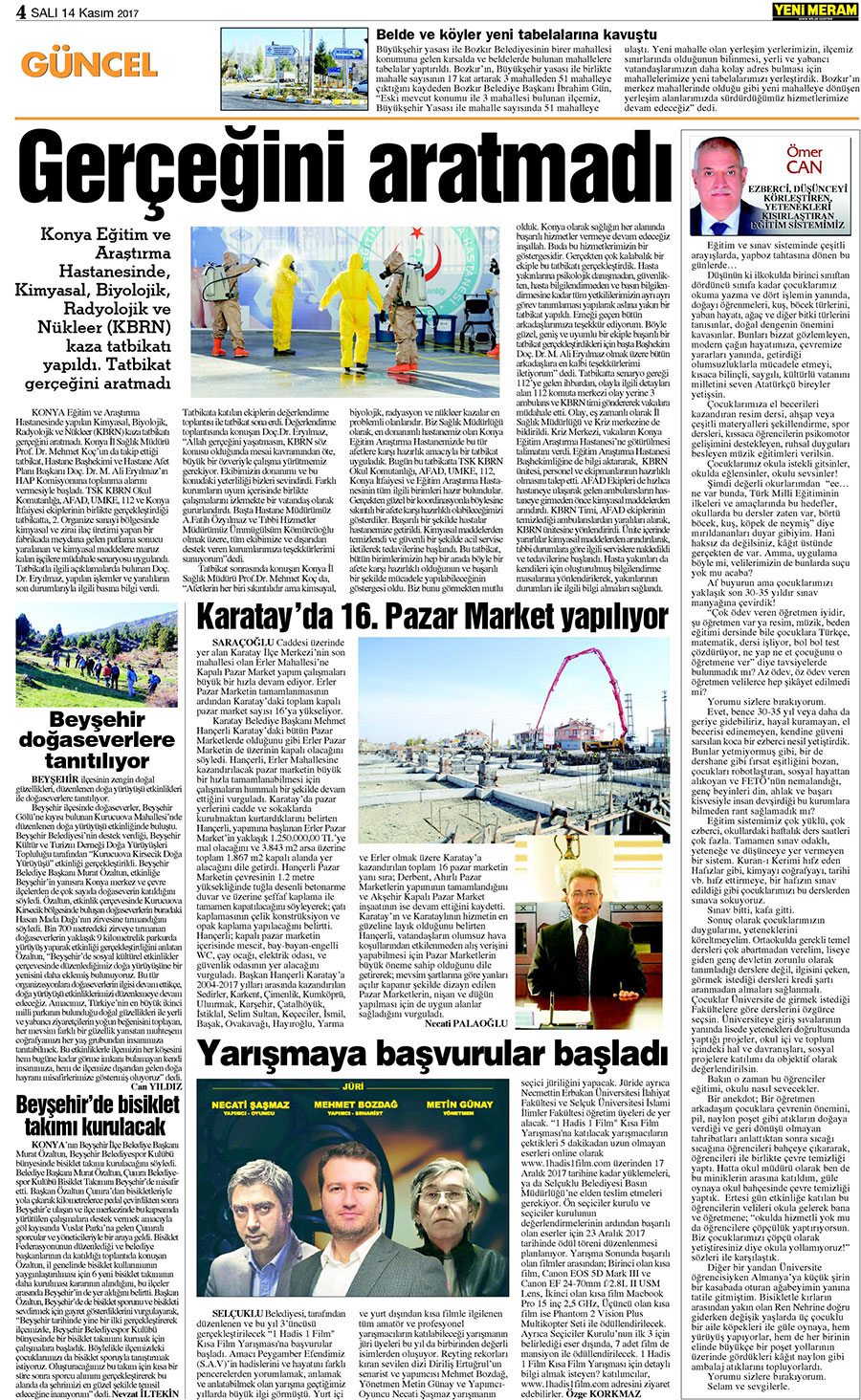 14 Kasım 2017 Yeni Meram Gazetesi