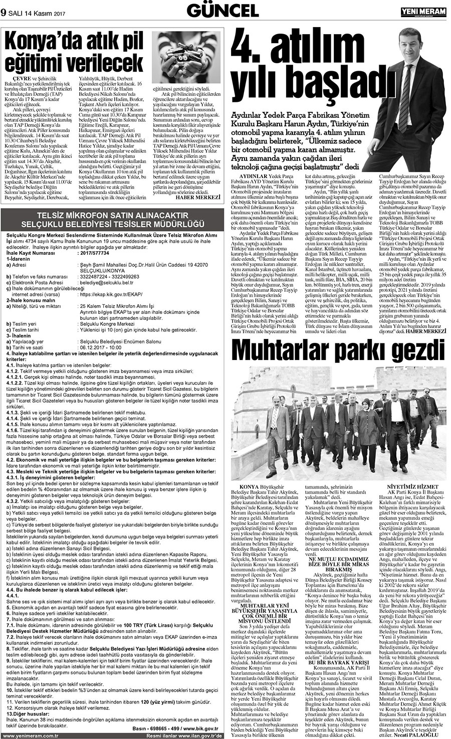 14 Kasım 2017 Yeni Meram Gazetesi