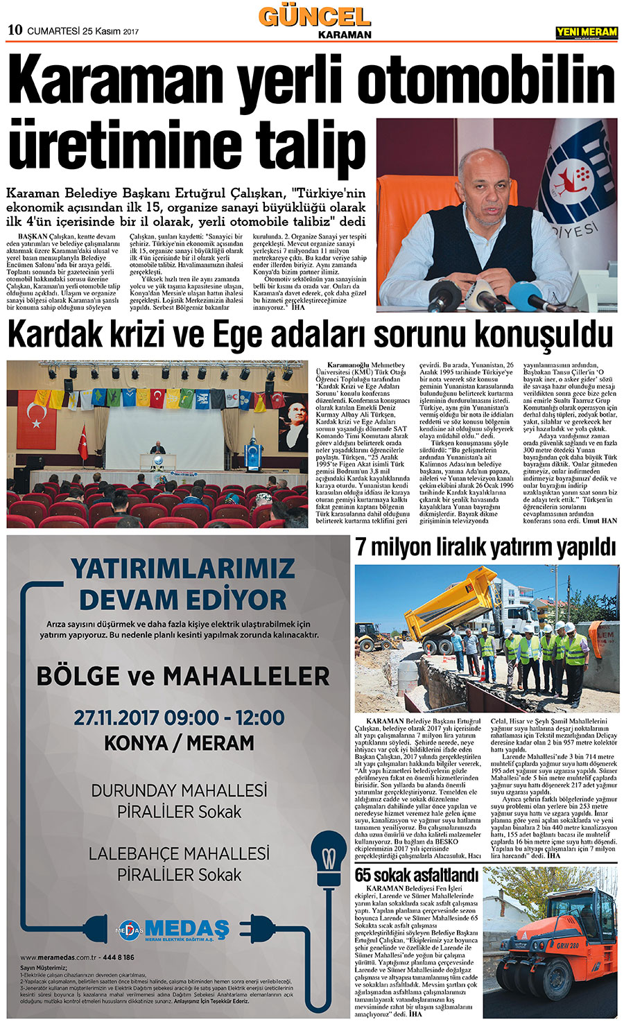 25 Kasım 2017 Yeni Meram Gazetesi