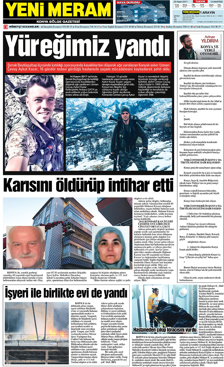 25 Kasım 2017 Yeni Meram Gazetesi