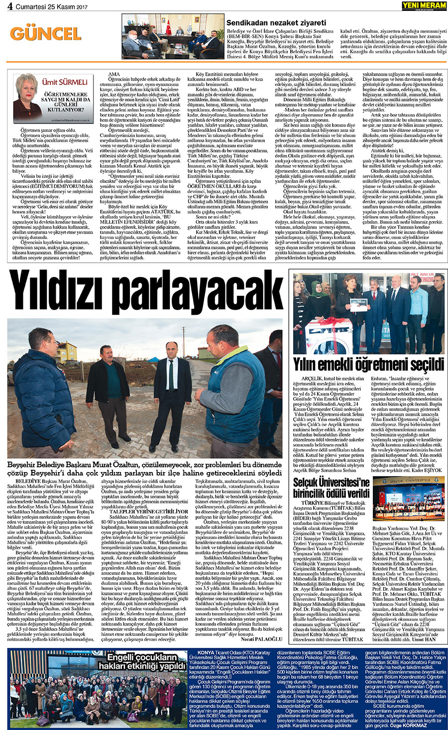 25 Kasım 2017 Yeni Meram Gazetesi