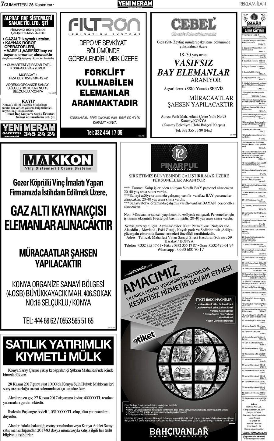 25 Kasım 2017 Yeni Meram Gazetesi