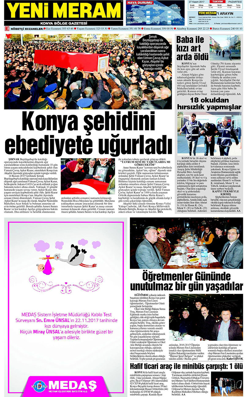 27 Kasım 2017 Yeni Meram Gazetesi