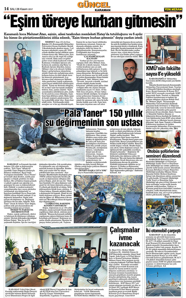 28 Kasım 2017 Yeni Meram Gazetesi