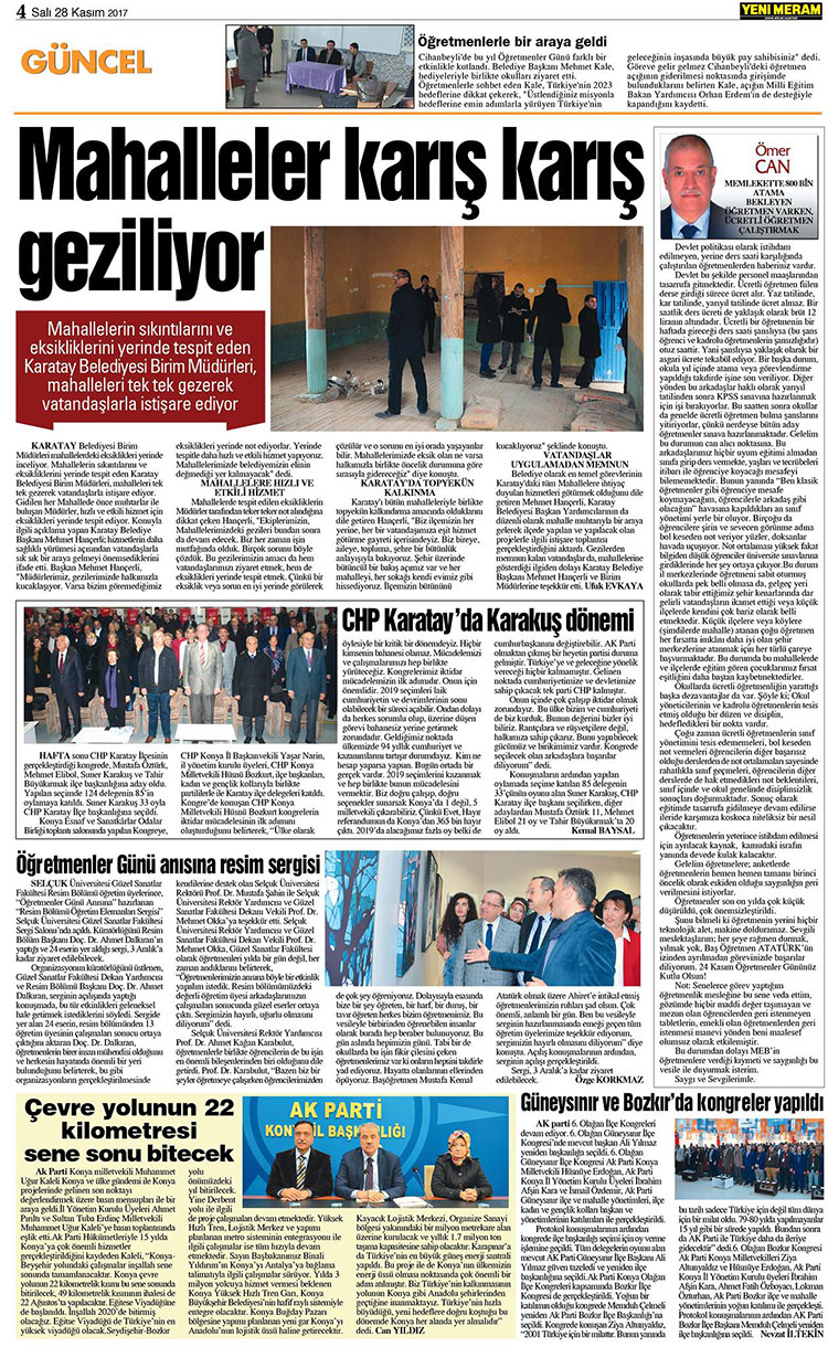 28 Kasım 2017 Yeni Meram Gazetesi