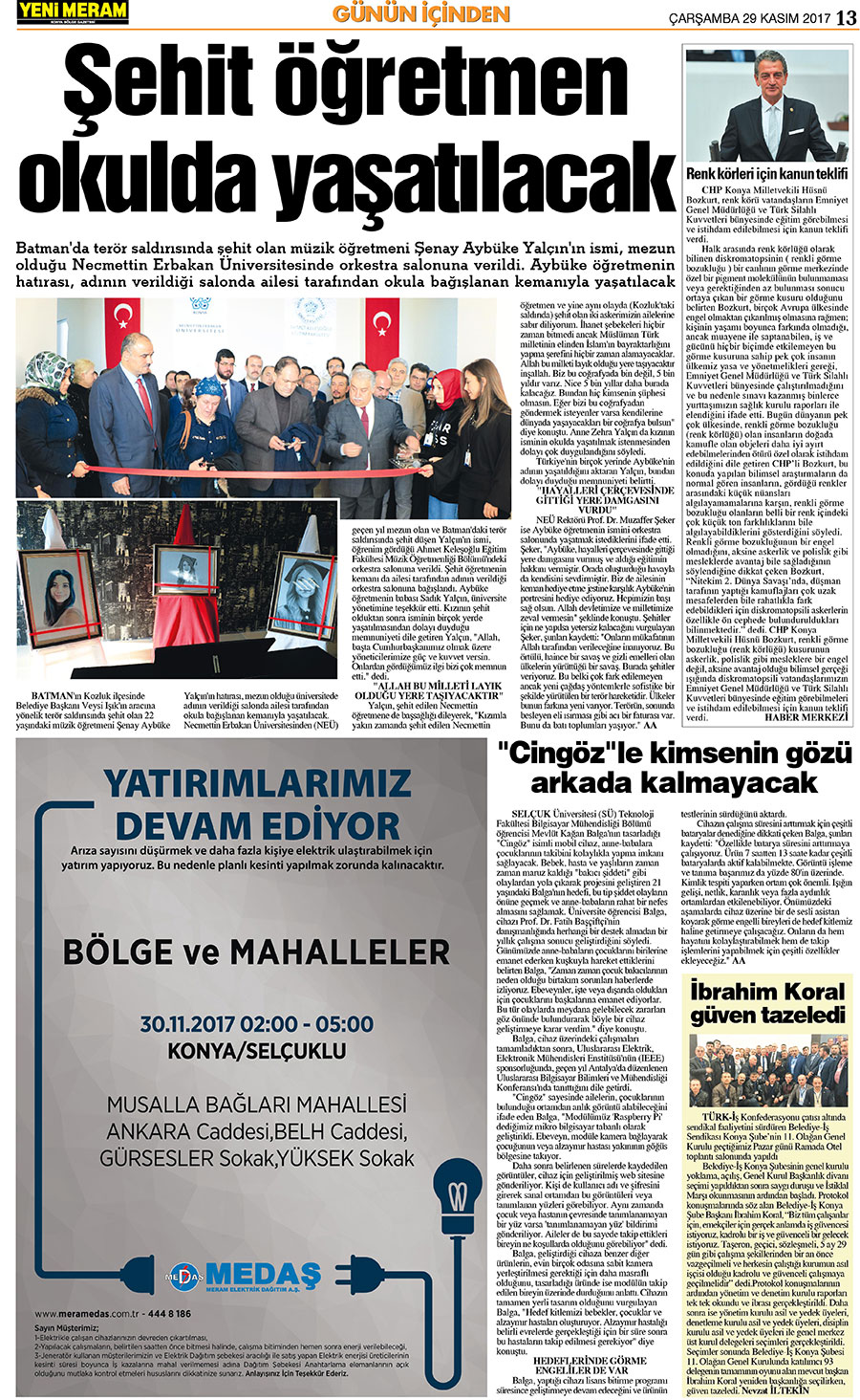 29 Kasım 2017 Yeni Meram Gazetesi