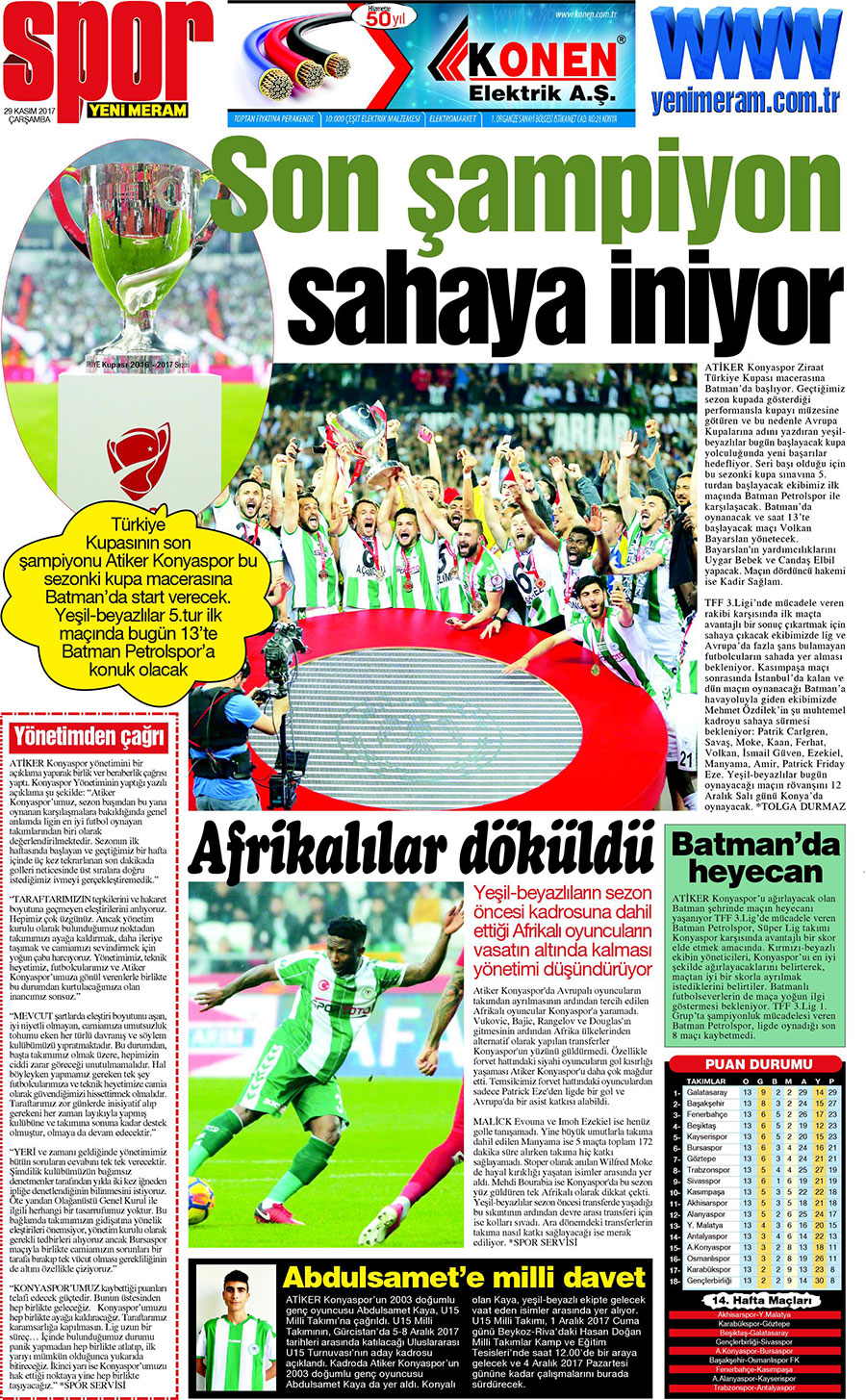 29 Kasım 2017 Yeni Meram Gazetesi