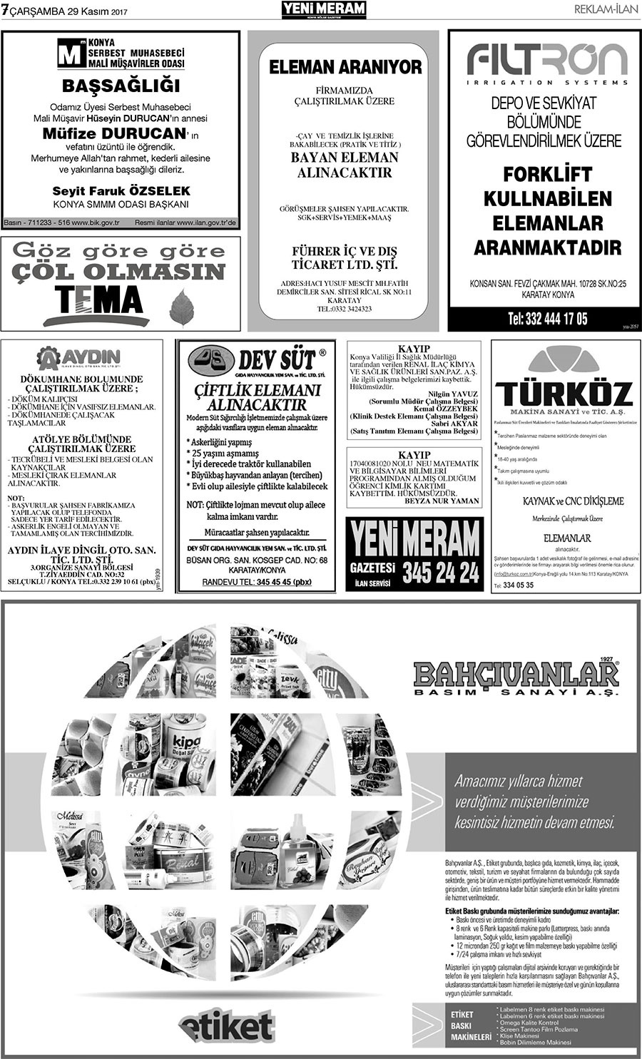 29 Kasım 2017 Yeni Meram Gazetesi