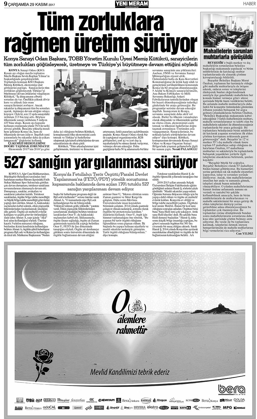 29 Kasım 2017 Yeni Meram Gazetesi