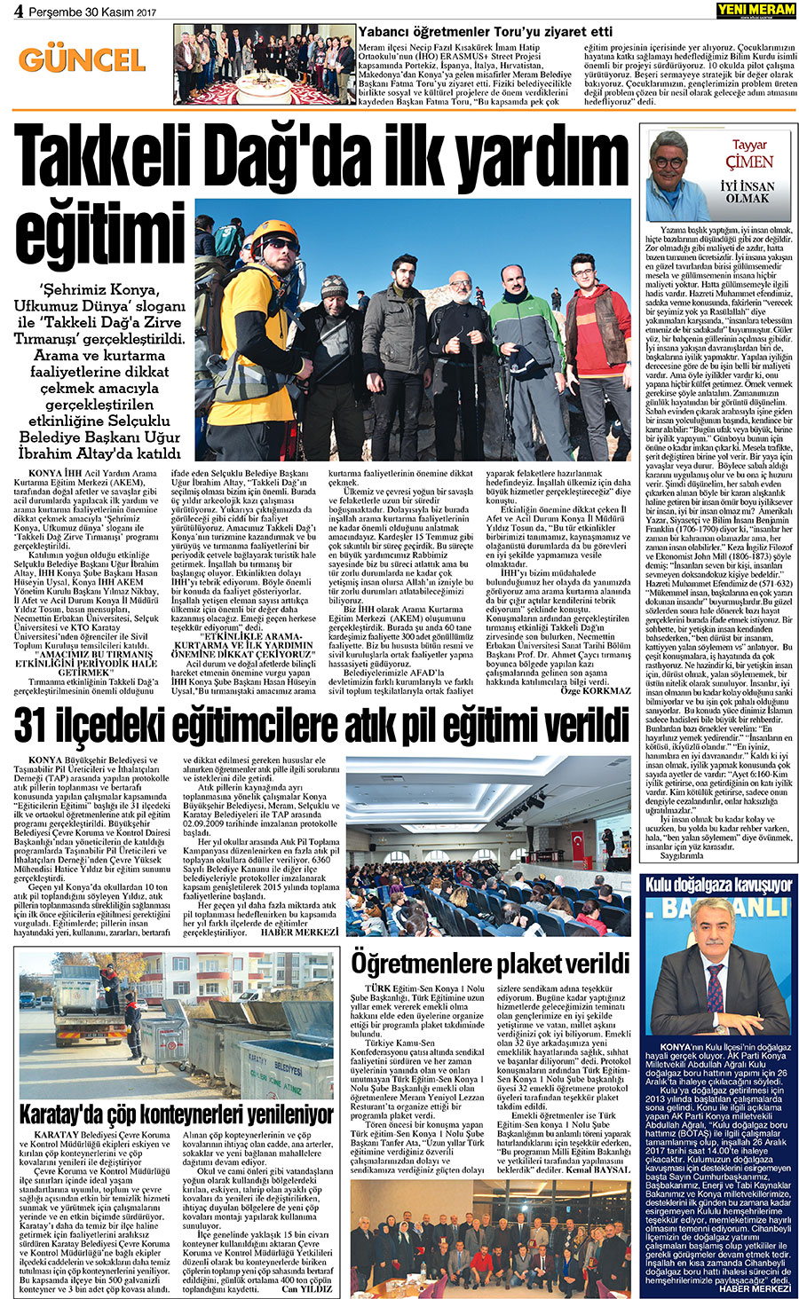 30 Kasım 2017 Yeni Meram Gazetesi