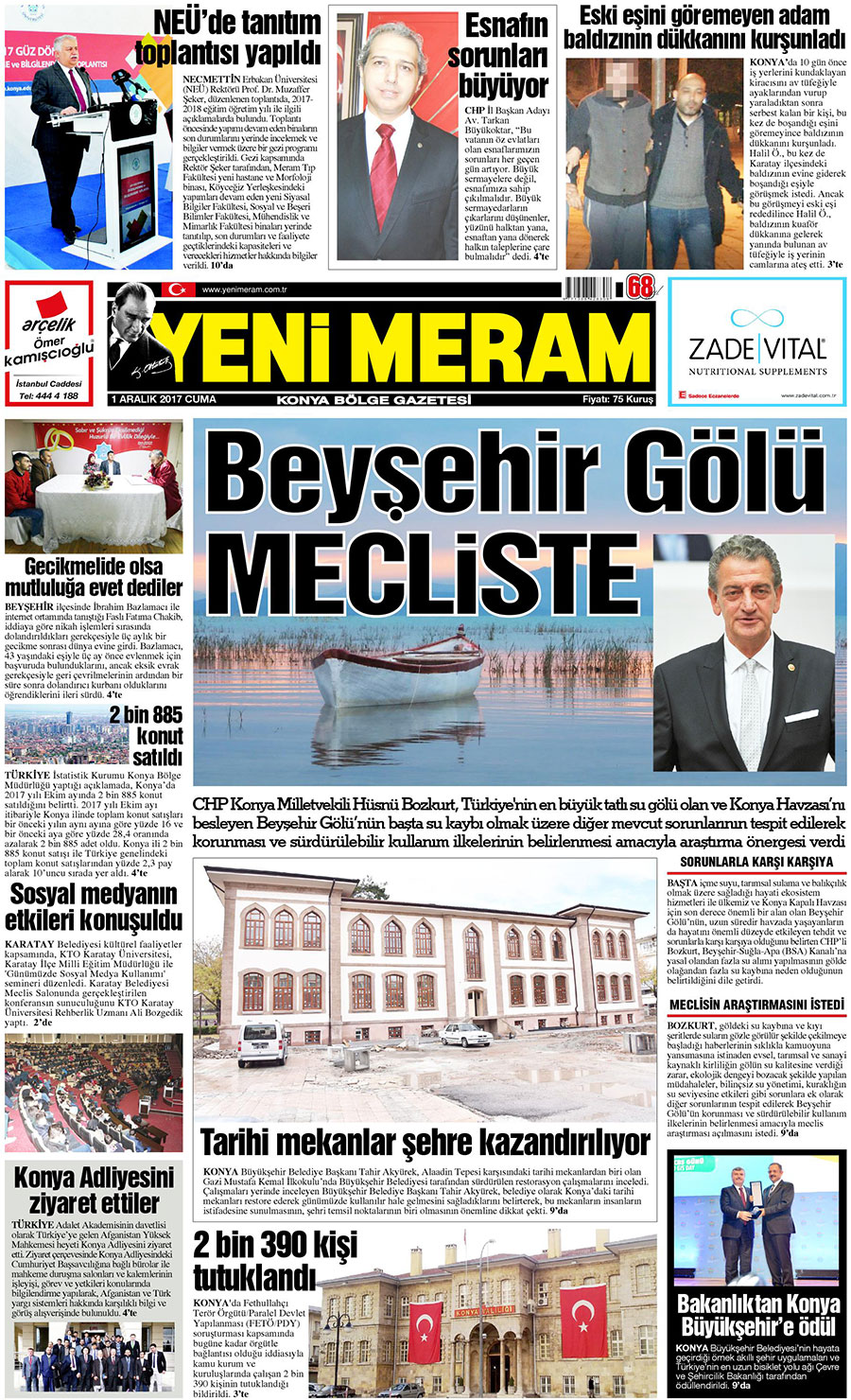 1 Aralık 2017 Yeni Meram Gazetesi