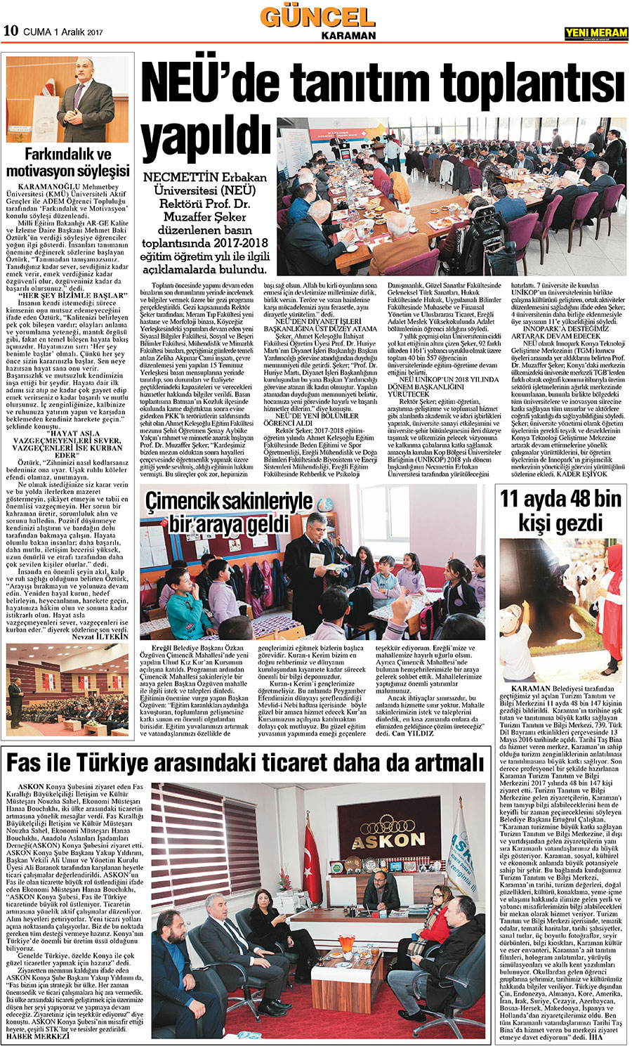 1 Aralık 2017 Yeni Meram Gazetesi