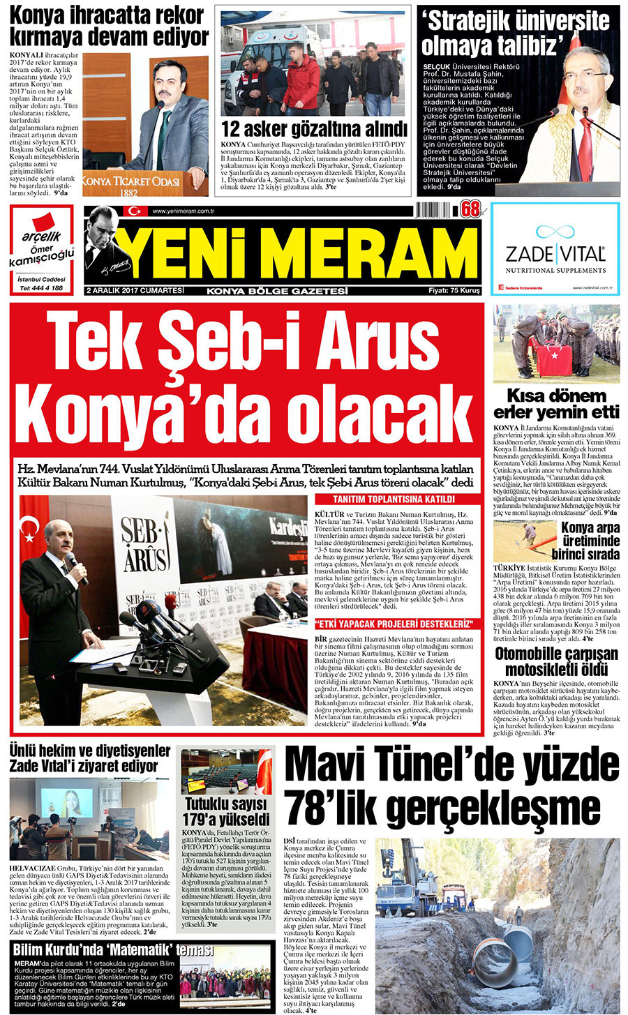 2 Aralık 2017 Yeni Meram Gazetesi