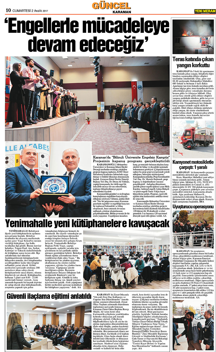 2 Aralık 2017 Yeni Meram Gazetesi