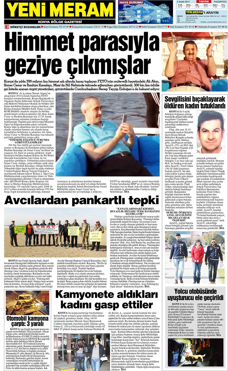 4 Aralık 2017 Yeni Meram Gazetesi