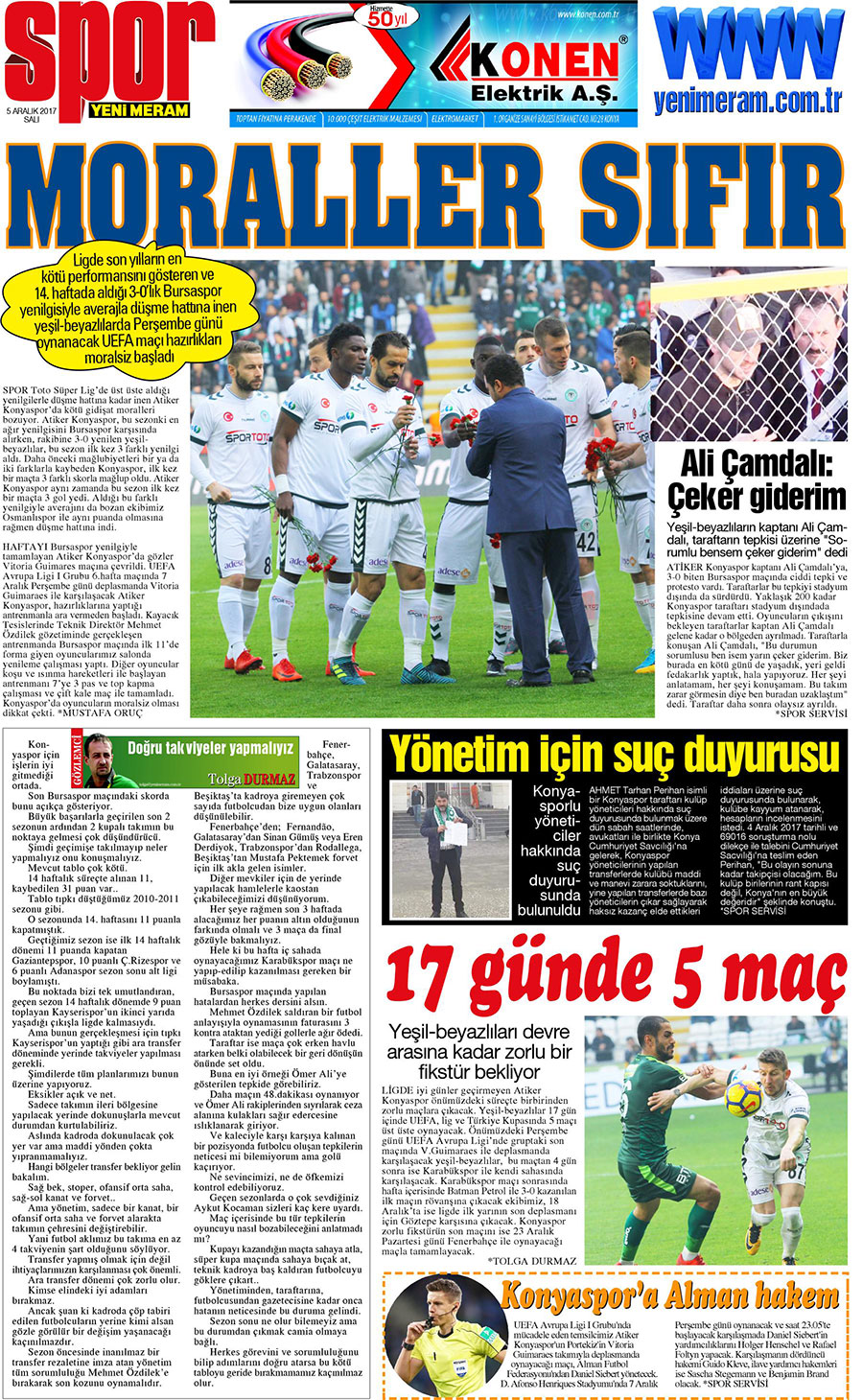 5 Aralık 2017 Yeni Meram Gazetesi