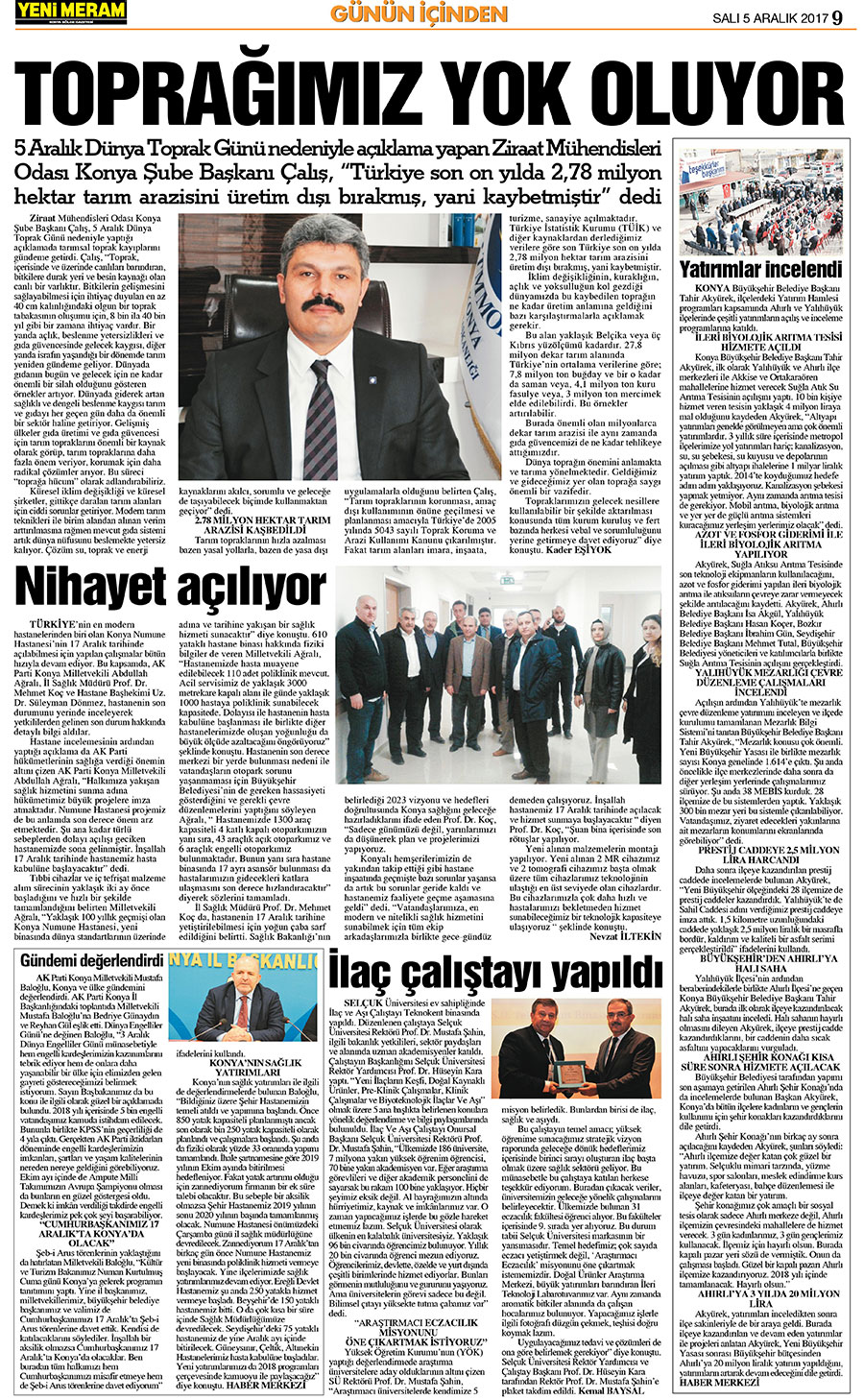 5 Aralık 2017 Yeni Meram Gazetesi