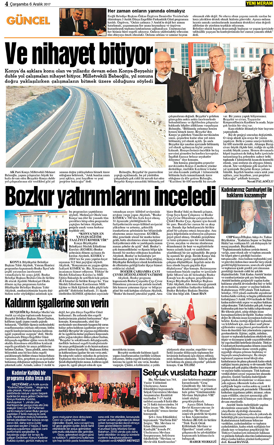 6 Aralık 2017 Yeni Meram Gazetesi