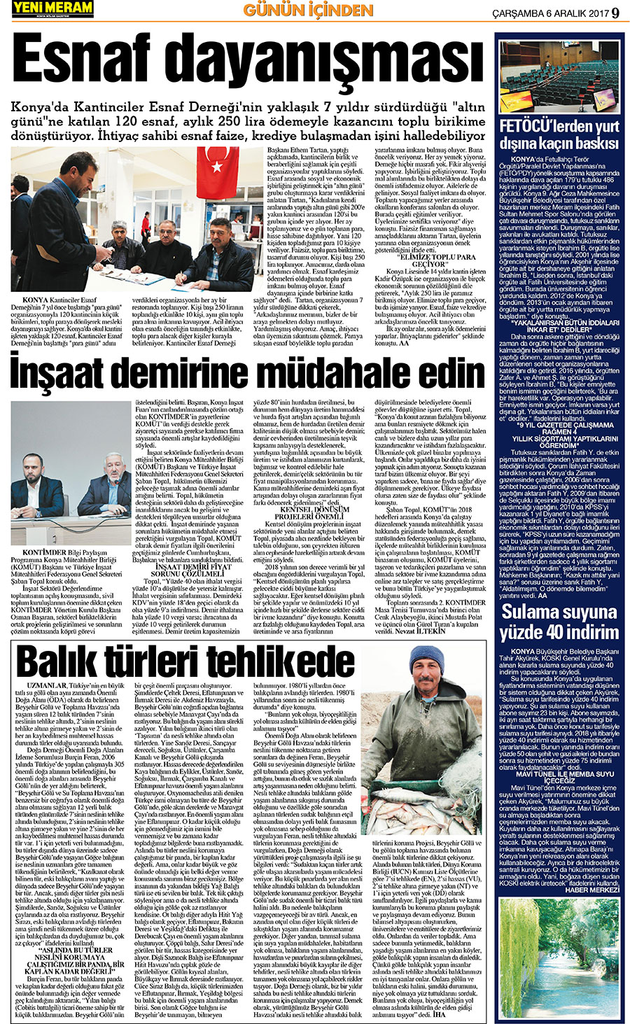 6 Aralık 2017 Yeni Meram Gazetesi