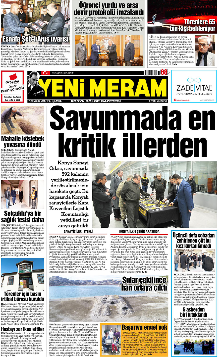 7 Aralık 2017 Yeni Meram Gazetesi