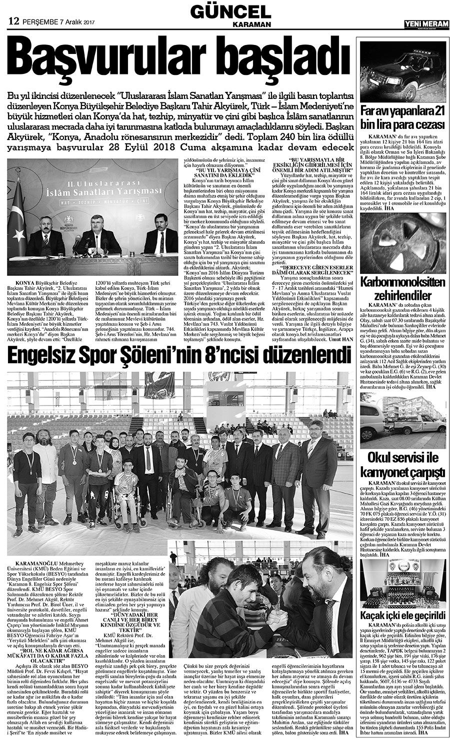 7 Aralık 2017 Yeni Meram Gazetesi