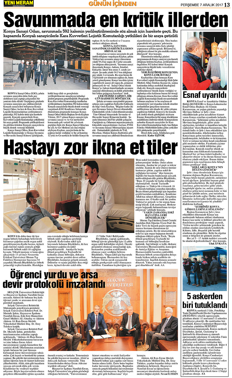 7 Aralık 2017 Yeni Meram Gazetesi