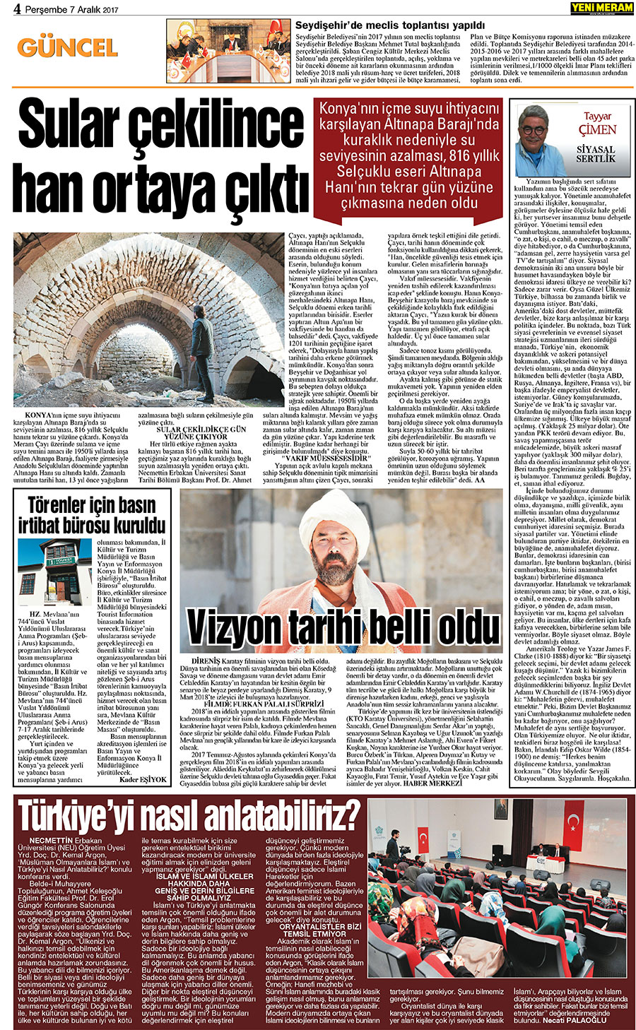 7 Aralık 2017 Yeni Meram Gazetesi