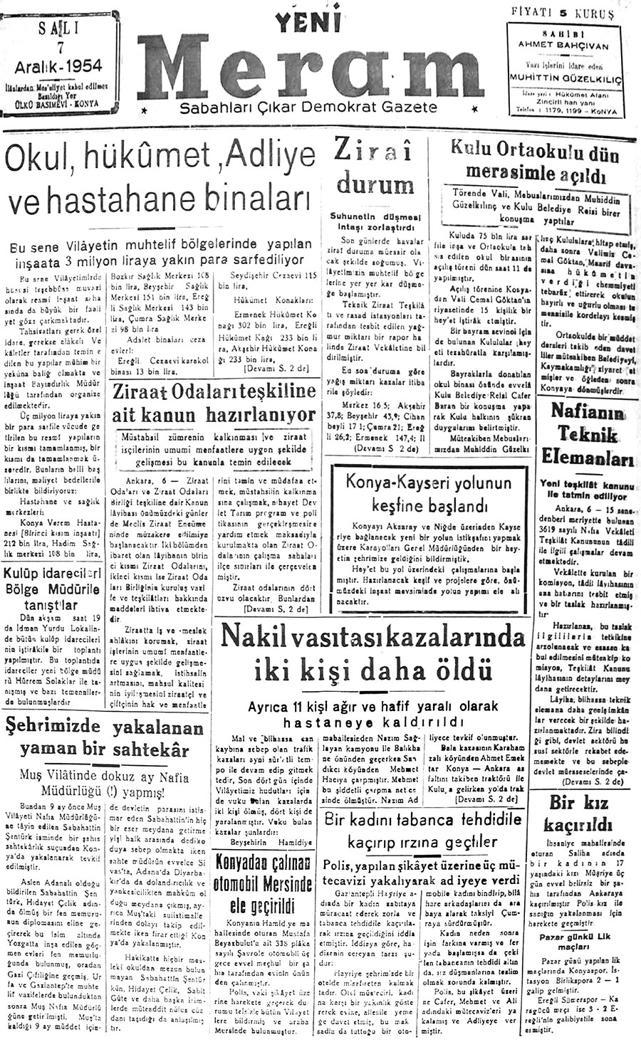 7 Aralık 2017 Yeni Meram Gazetesi