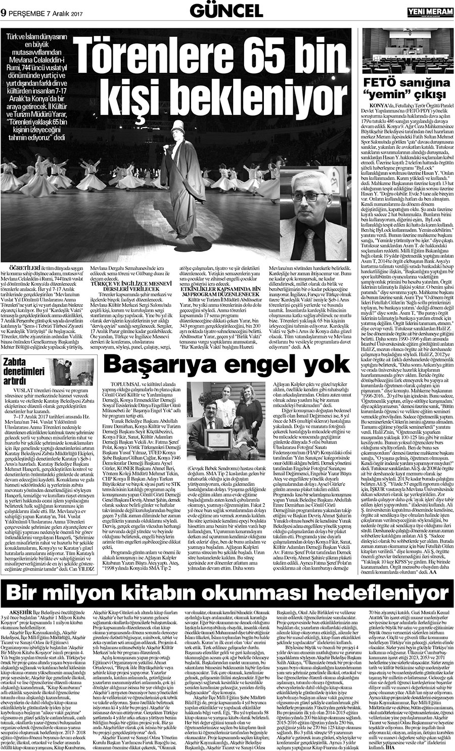 7 Aralık 2017 Yeni Meram Gazetesi