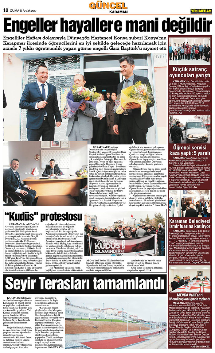 8 Aralık 2017 Yeni Meram Gazetesi