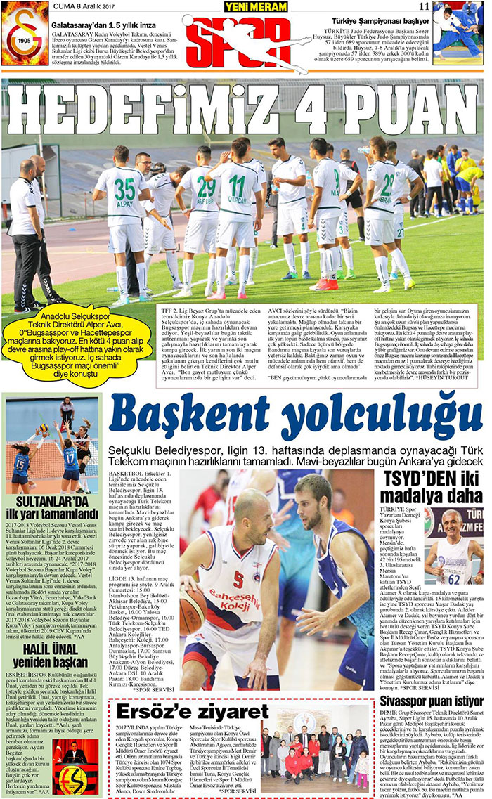 8 Aralık 2017 Yeni Meram Gazetesi