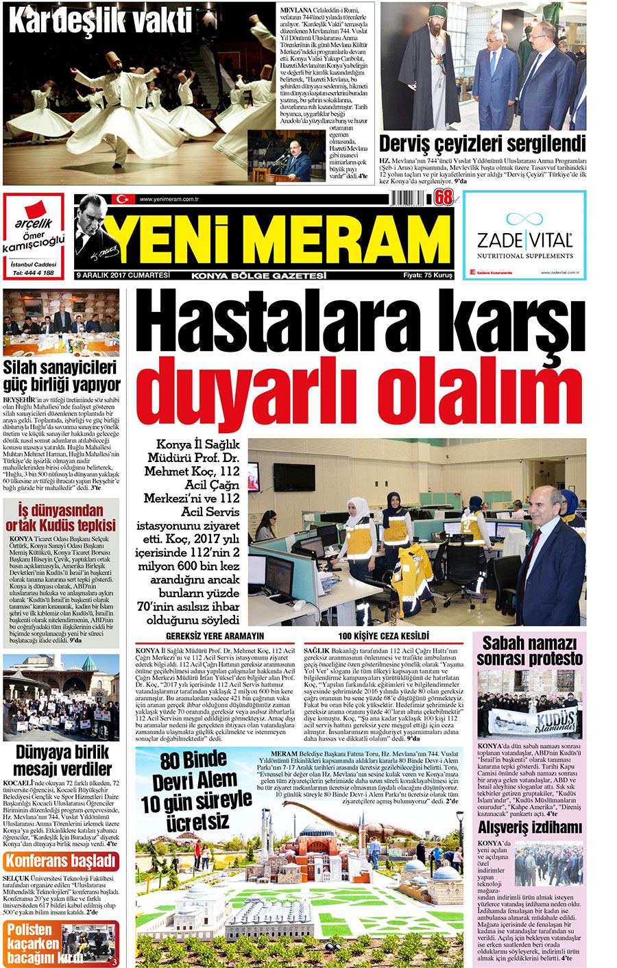 9 Aralık 2017 Yeni Meram Gazetesi